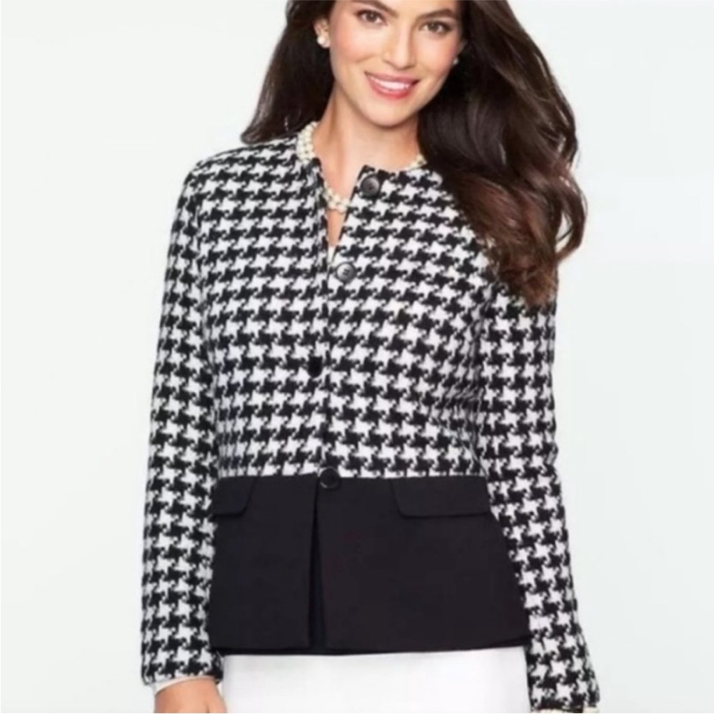 Talbots Wool Houndstooth Jacket / Blazer, Colorblock Black & White sz 8P